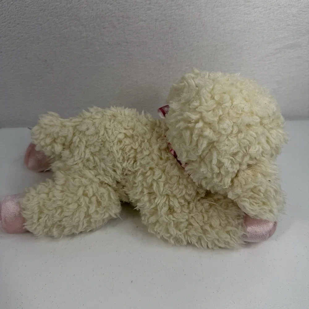 Aurora Lamb Sheep Plush Lovey‎ Bow Velvet Feet Ivory Pink Embroidered Face RARE